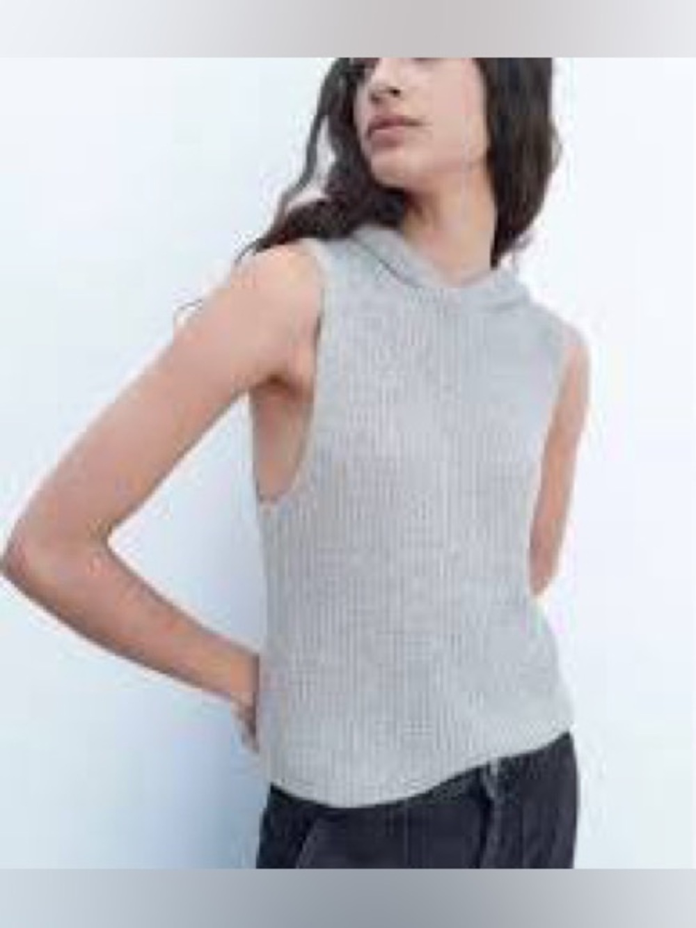 ZARA Sleeveless Knit Hooded Tank Sweater - Gray